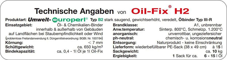 Oil-Fix® H2 - Technische Angaben